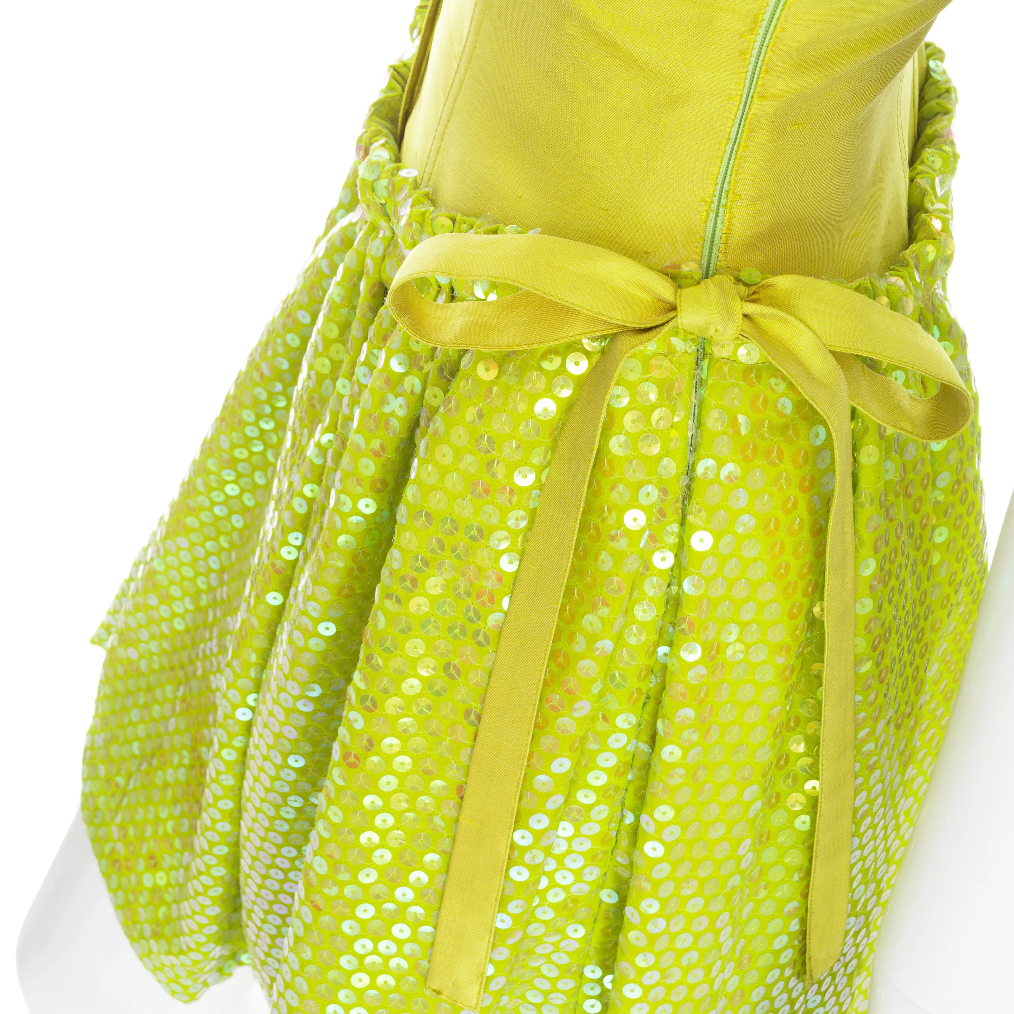 1990s Lime Silk and Sequin Skater Dress NWT