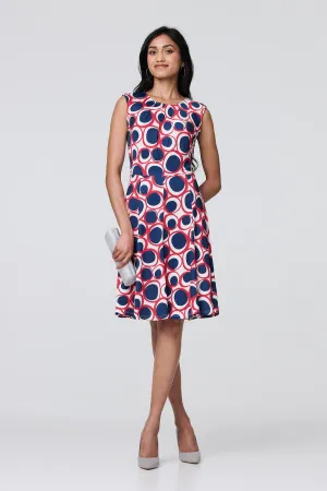 Abstract Sleeveless Knee Length Dress