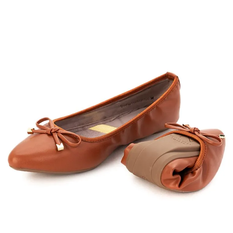 ANNIE Ballet Flat Shoes - Tan Burnished Calf