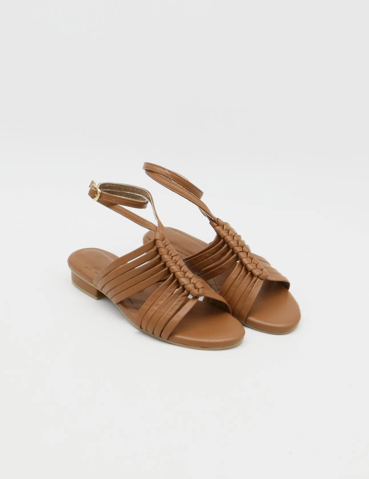 Aphrodita braided crochet sandals in tan leather women shoes