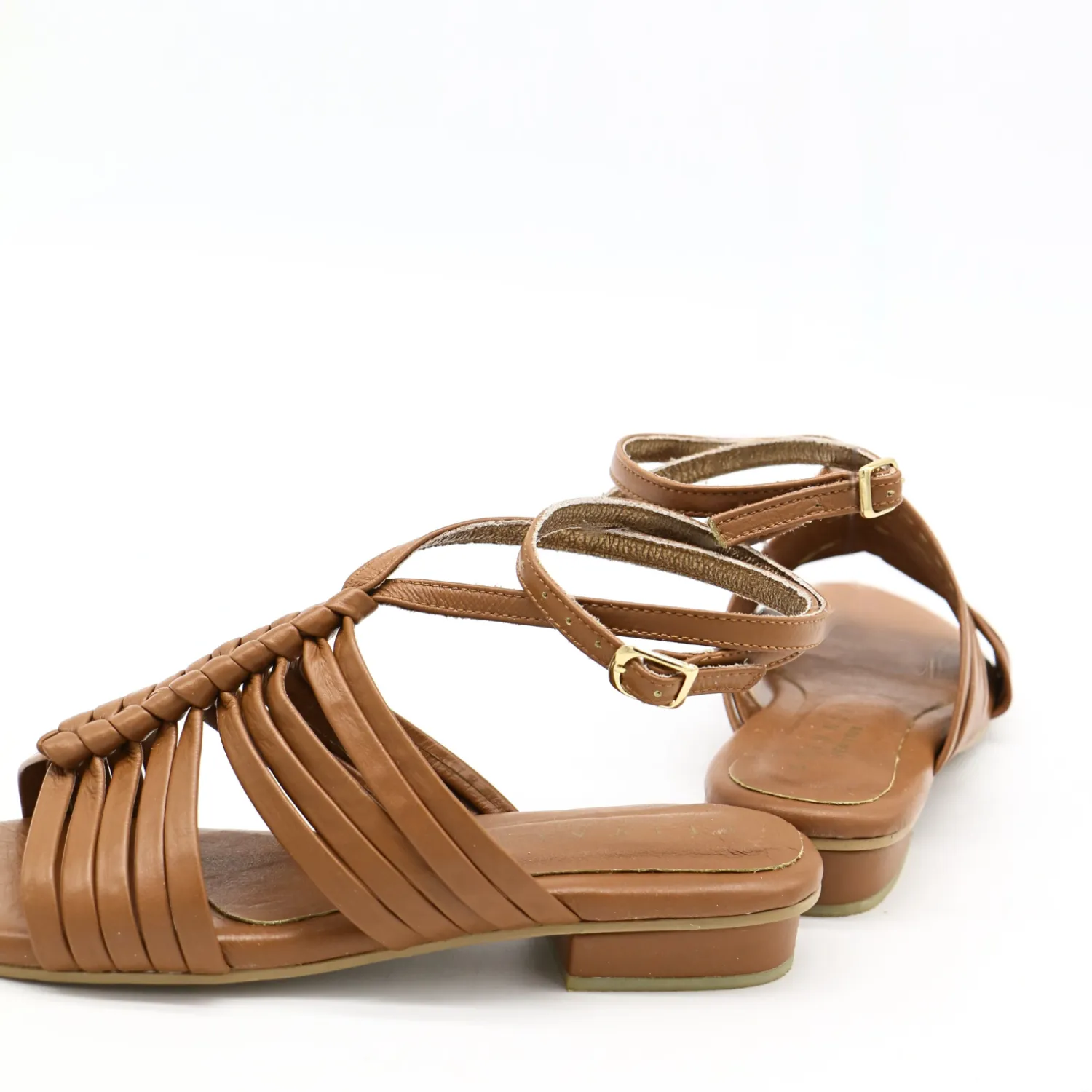 Aphrodita braided crochet sandals in tan leather women shoes