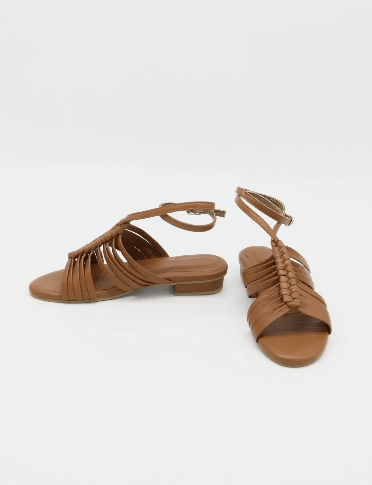 Aphrodita braided crochet sandals in tan leather women shoes