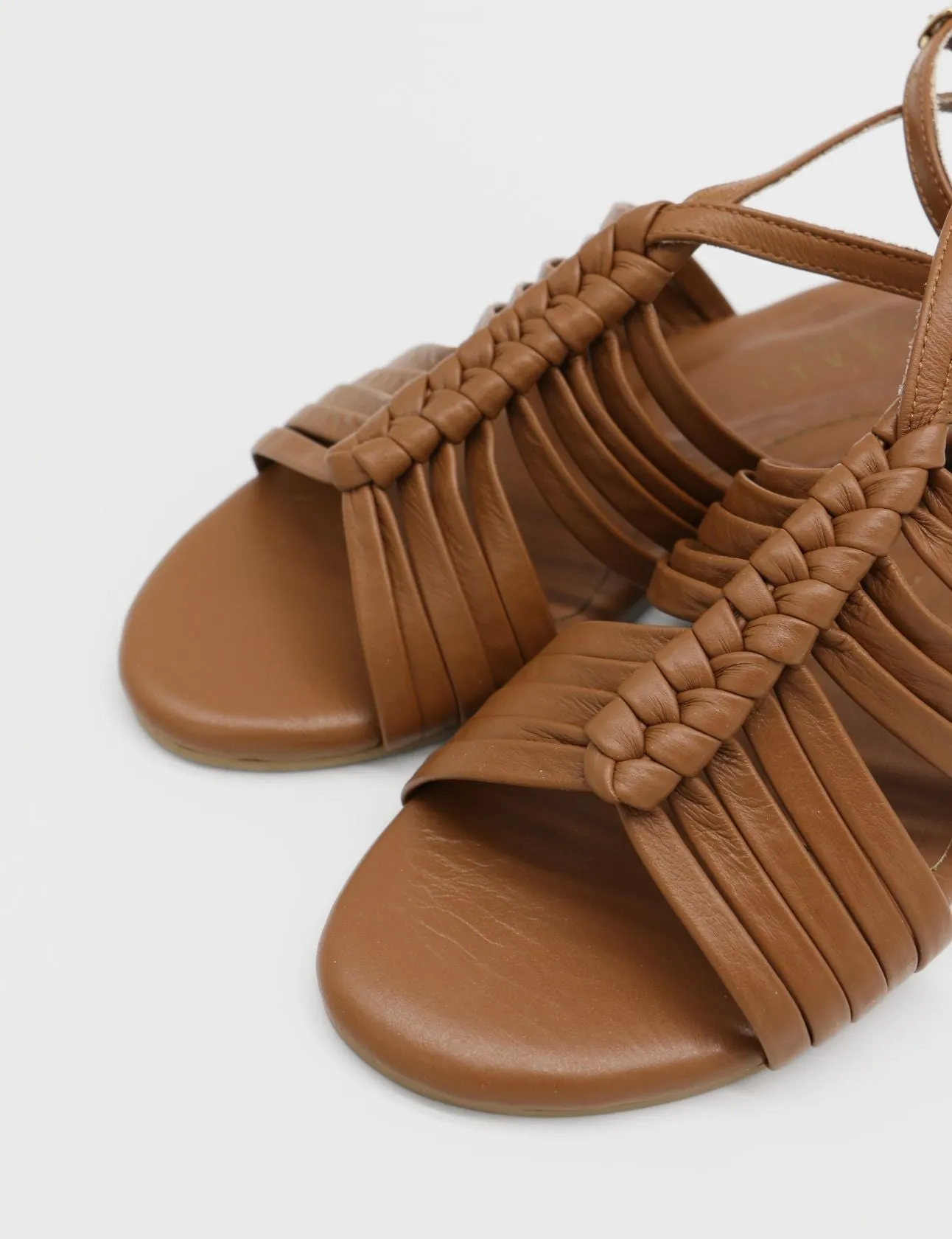 Aphrodita braided crochet sandals in tan leather women shoes