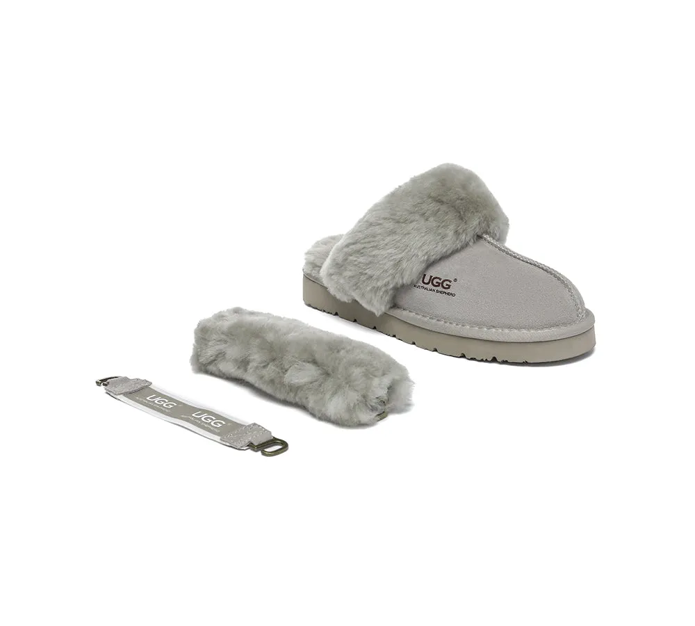 AUSTRALIAN SHEPHERD® 3-Way Style UGG Women Slippers Removable Wool Strap Slingback Muffin Fluffy