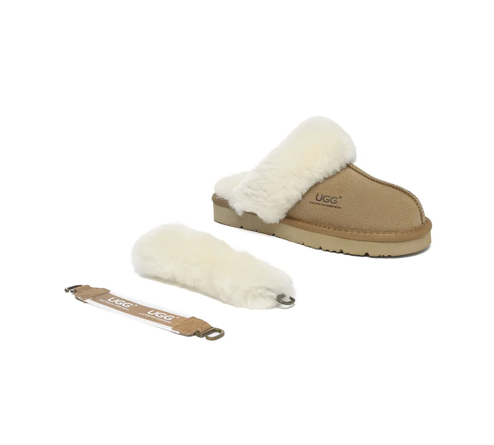 AUSTRALIAN SHEPHERD® 3-Way Style UGG Women Slippers Removable Wool Strap Slingback Muffin Fluffy