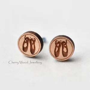 Ballet Shoes Cherry Wood Stud Earrings - ET15101