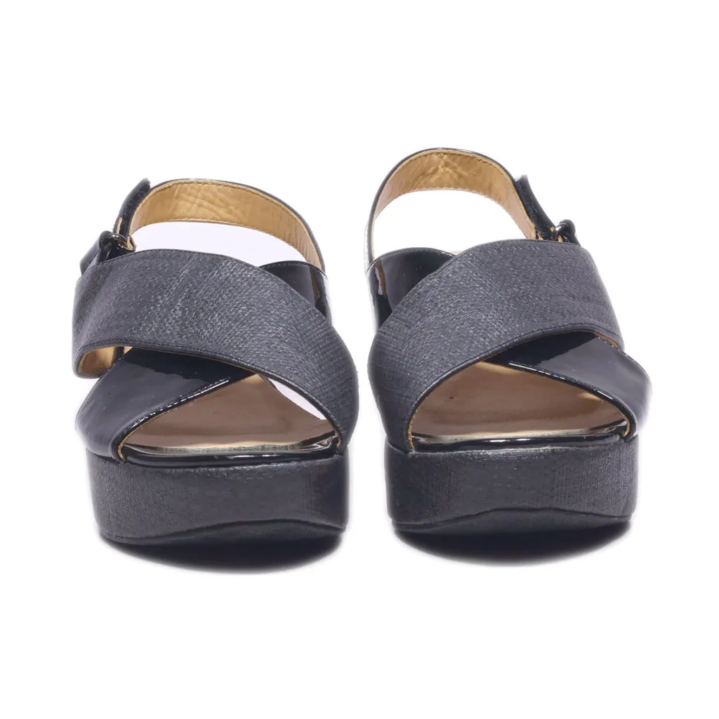 Bata Wedge Sandals Leather Black Colour For Women