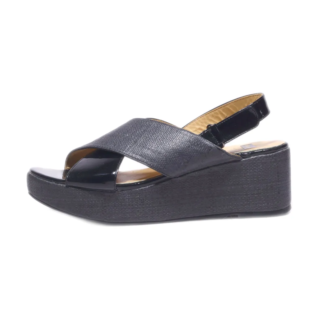 Bata Wedge Sandals Leather Black Colour For Women