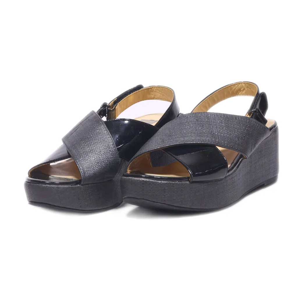 Bata Wedge Sandals Leather Black Colour For Women