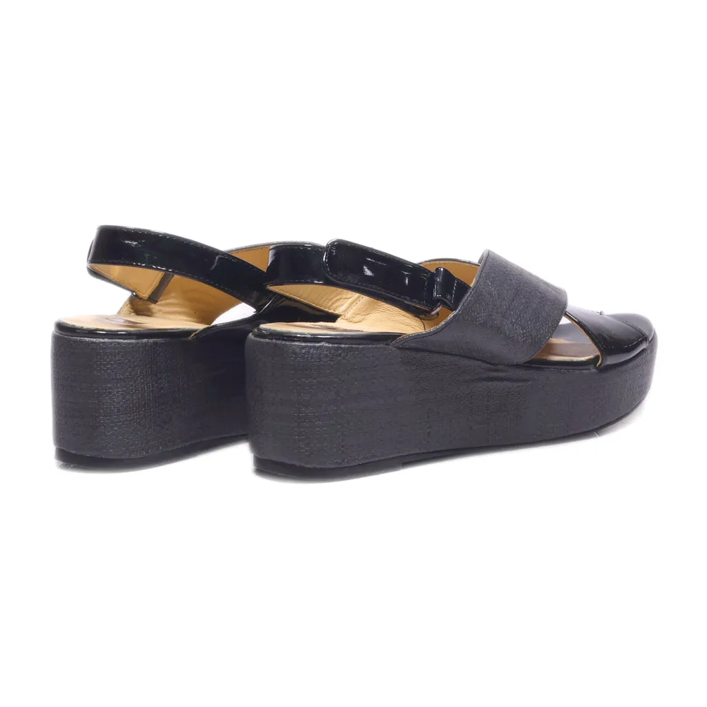 Bata Wedge Sandals Leather Black Colour For Women