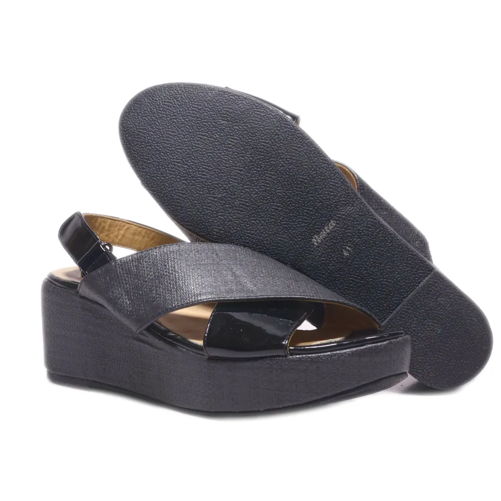 Bata Wedge Sandals Leather Black Colour For Women