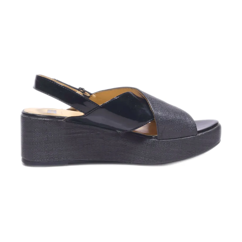 Bata Wedge Sandals Leather Black Colour For Women