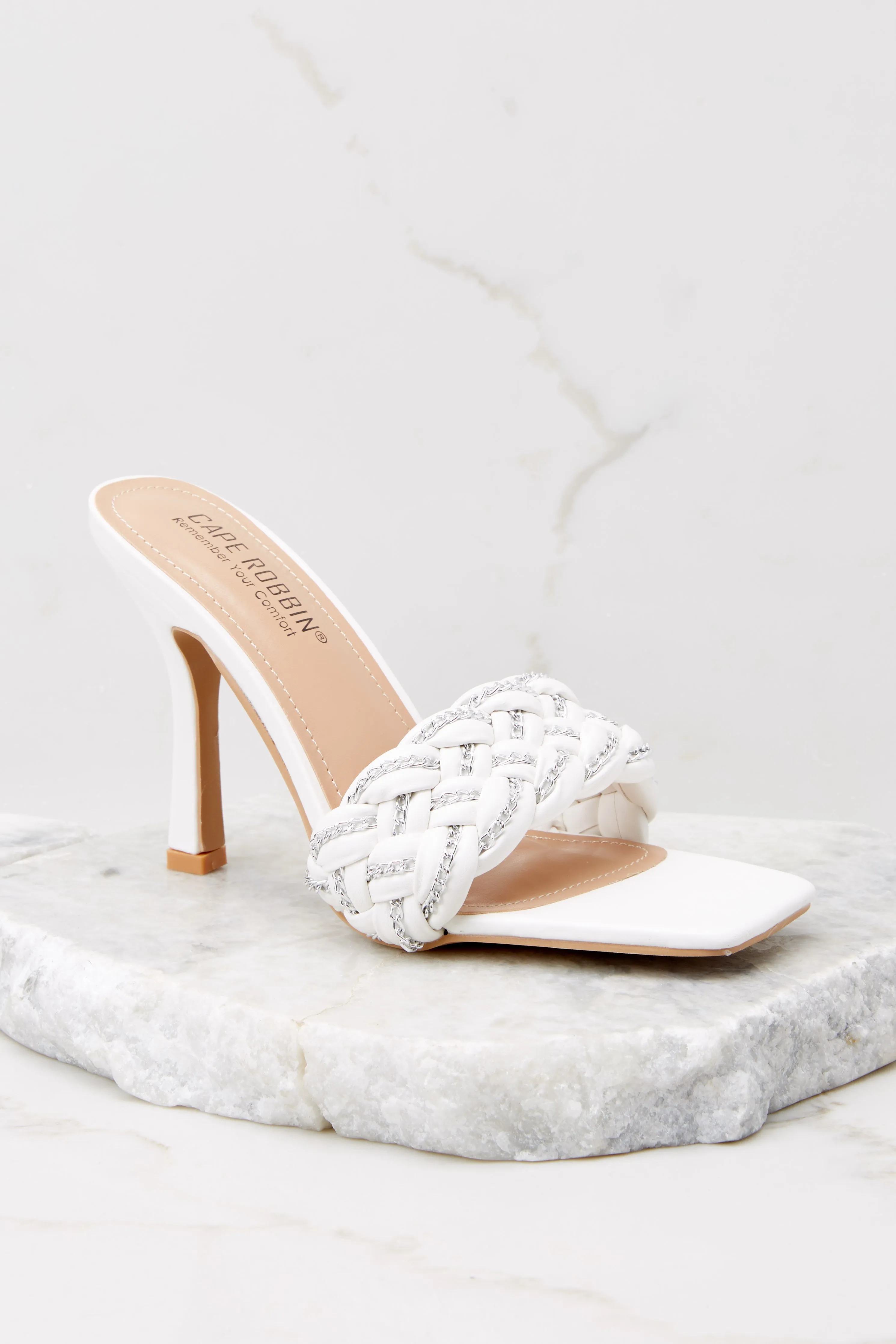 Beyond Belief White Braided Heels