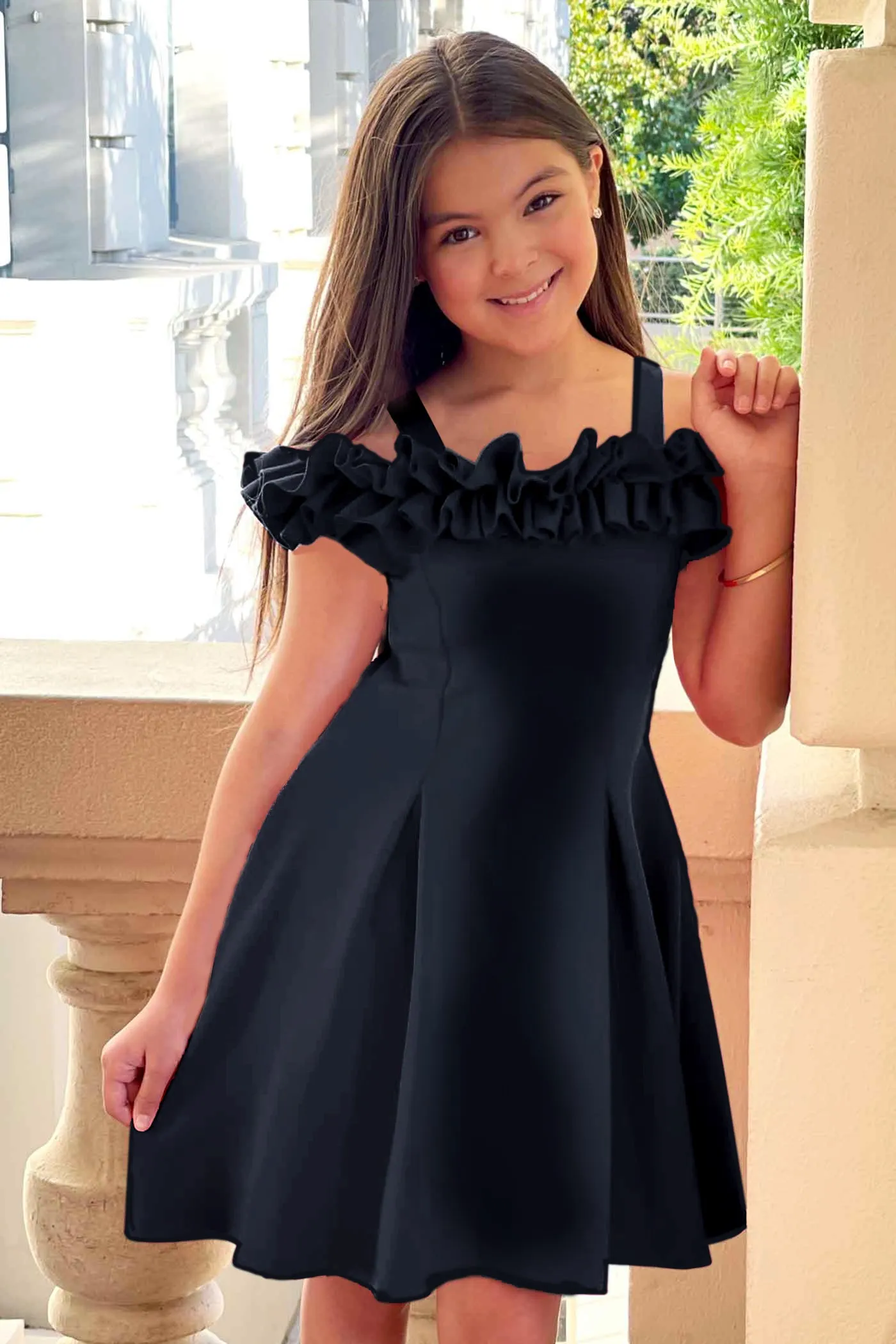 Big Girls Cold Shoulder Holiday Ruffled Fit & Flare Dress