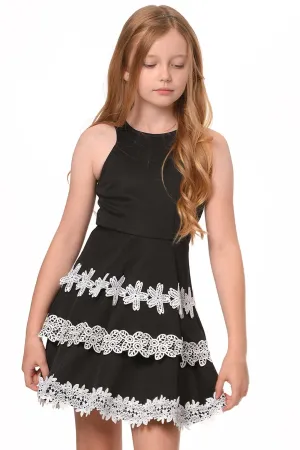 Big Girls Crochet Halter Neck Fit & Flare Party Dress