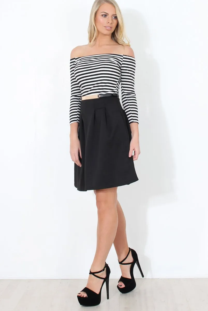 Black & White Off The Shoulder Skater Dress - Jacqui