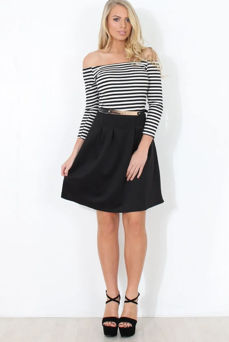 Black & White Off The Shoulder Skater Dress - Jacqui