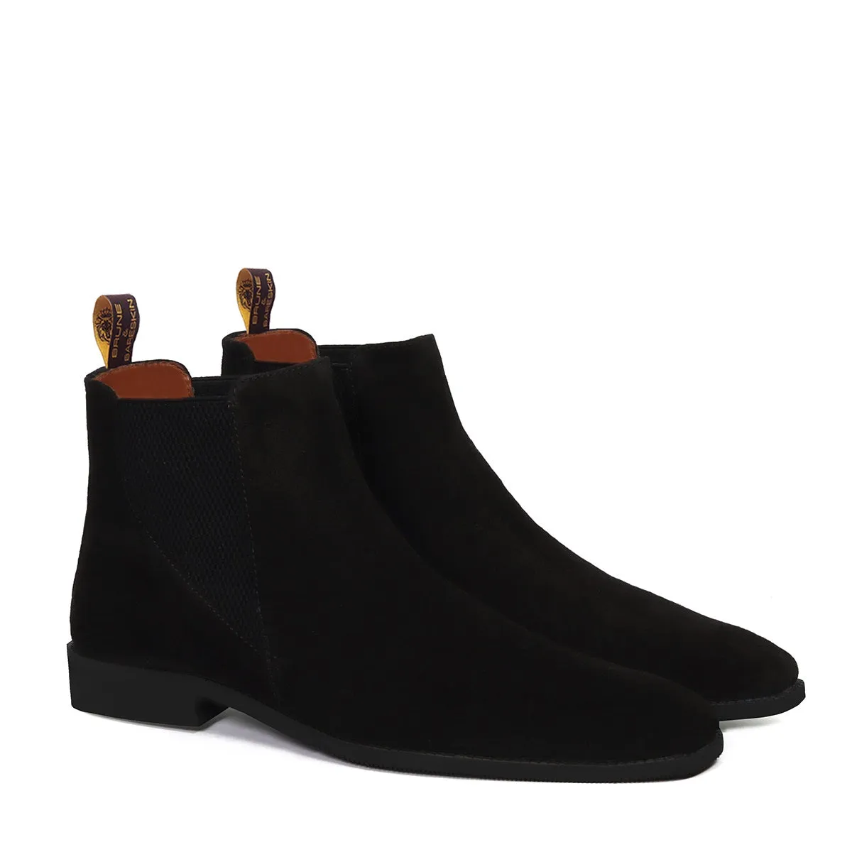 Black Suede Leather Chelsea Boot with a Stylish Sharp Elastic Design