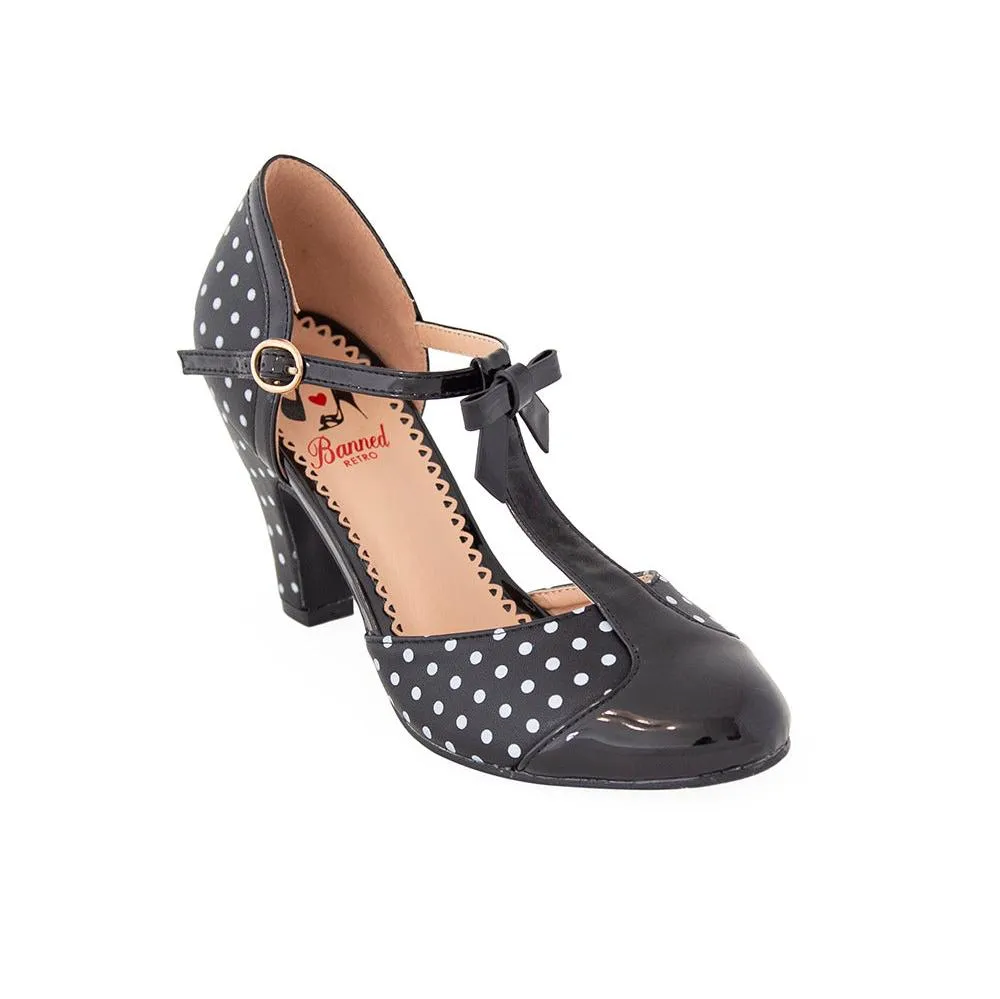 Black White Polka Dot 1940s Platform High Heels