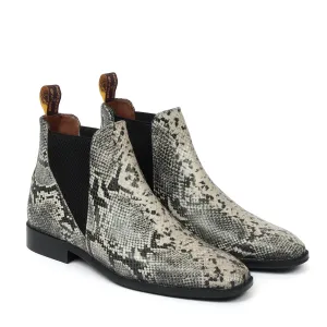 Black-White Snake Print Leather Chelsea Boot