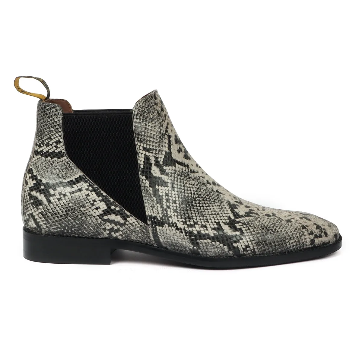 Black-White Snake Print Leather Chelsea Boot