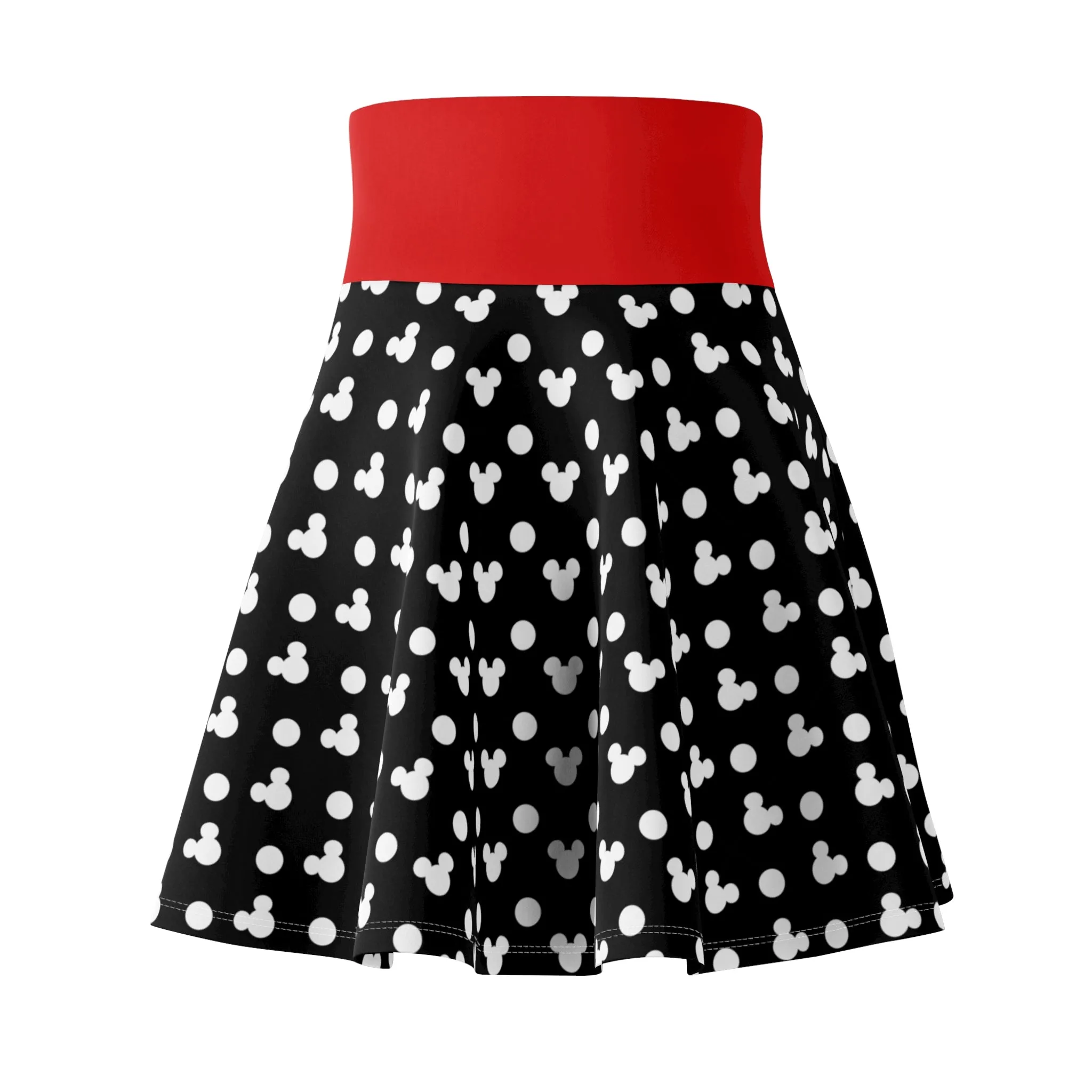 Black With White Mickey Polka Dots Women's Skater Skirt