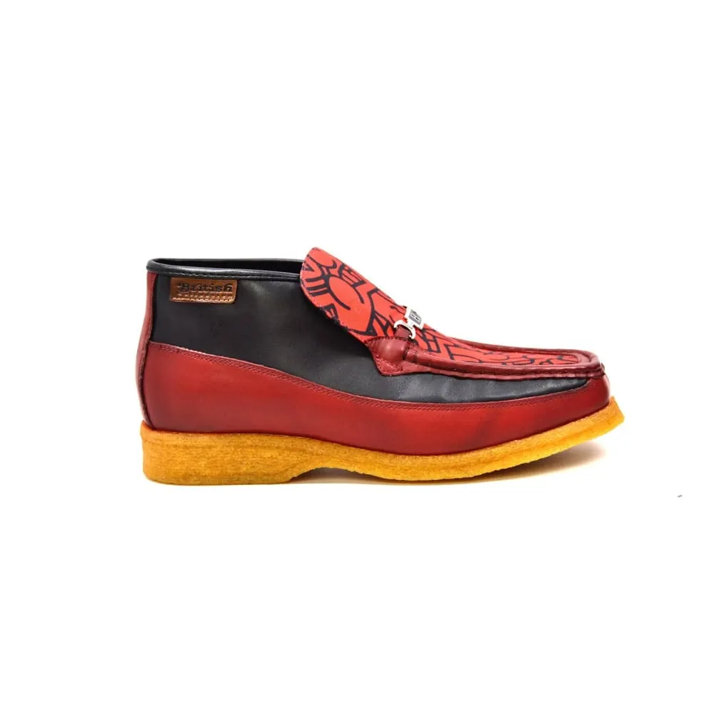 British Walkers Freedom Red Fabric Pattern Men's Leather and Suede Slip On