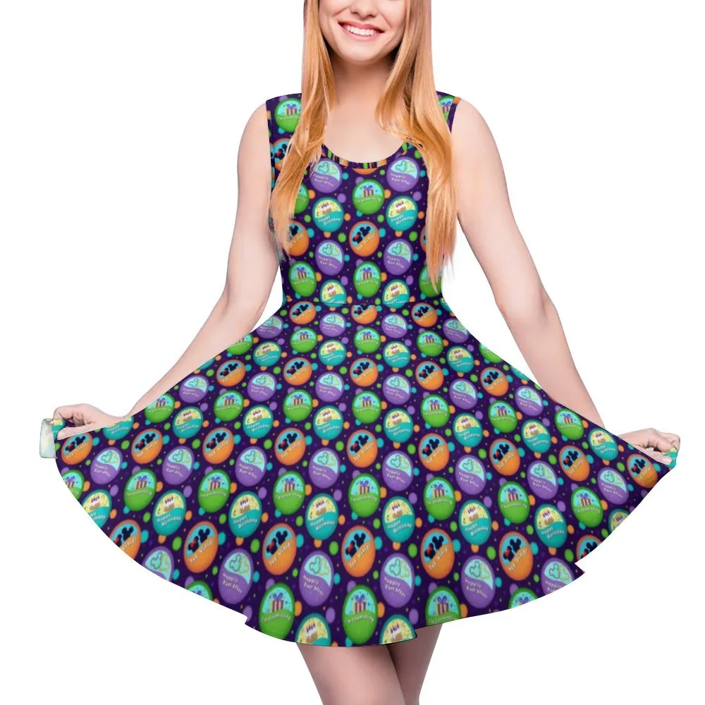 Button Collector Women's Sleeveless Round Neck Skater Dress