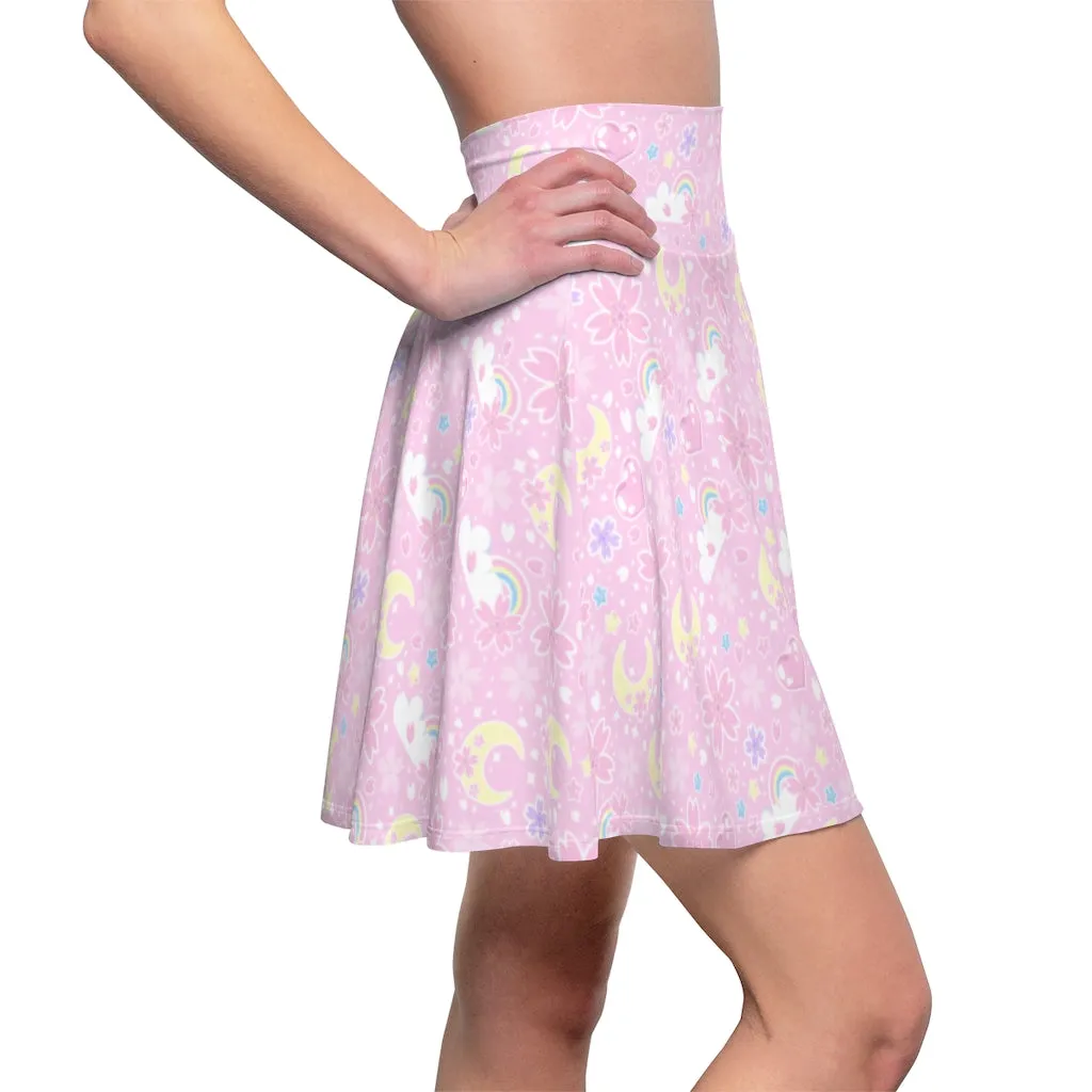 Cherry Blossom Dreams Pink High Waist Skater Skirt