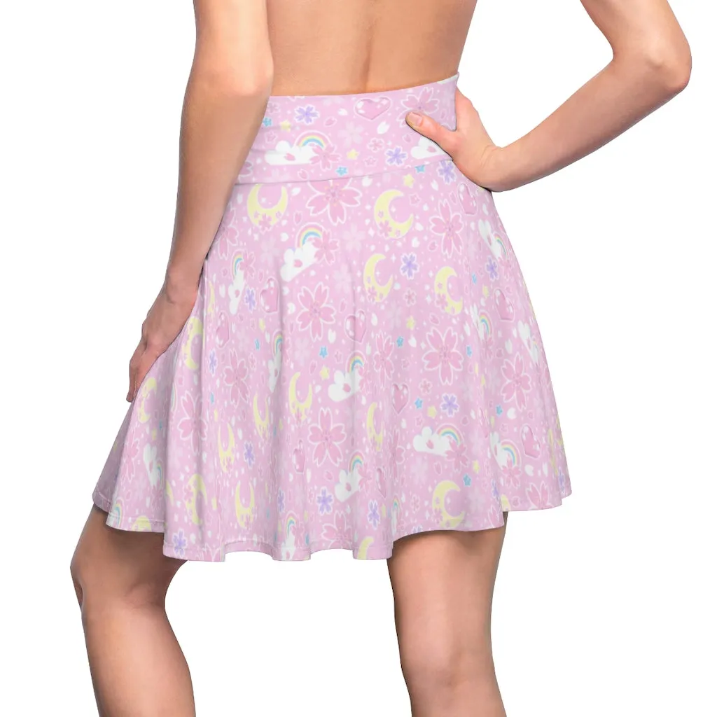 Cherry Blossom Dreams Pink High Waist Skater Skirt