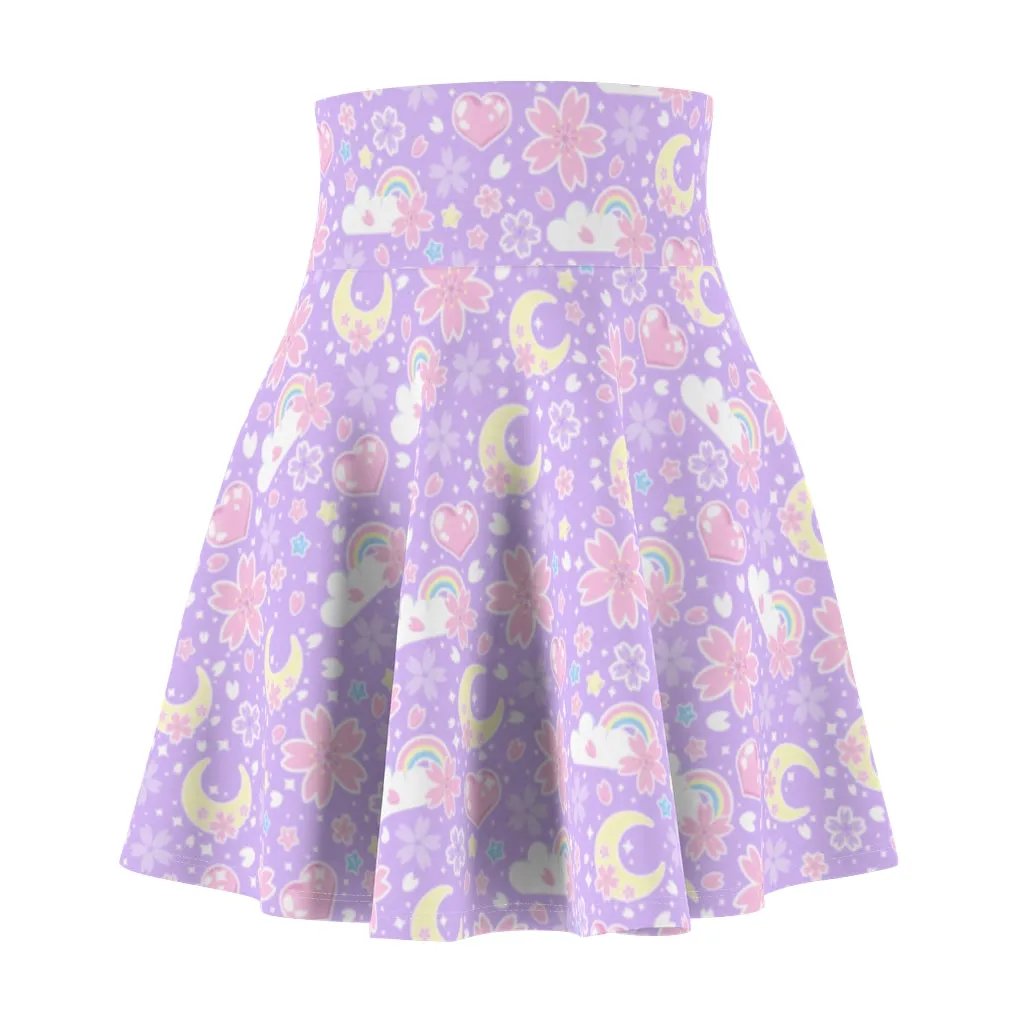 Cherry Blossom Dreams Purple High Waist Skater Skirt