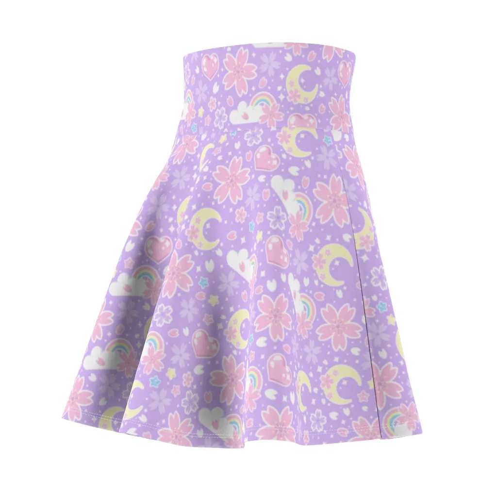 Cherry Blossom Dreams Purple High Waist Skater Skirt