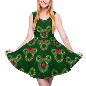 Christmas Wreaths Women's Sleeveless Round Neck Skater Dress