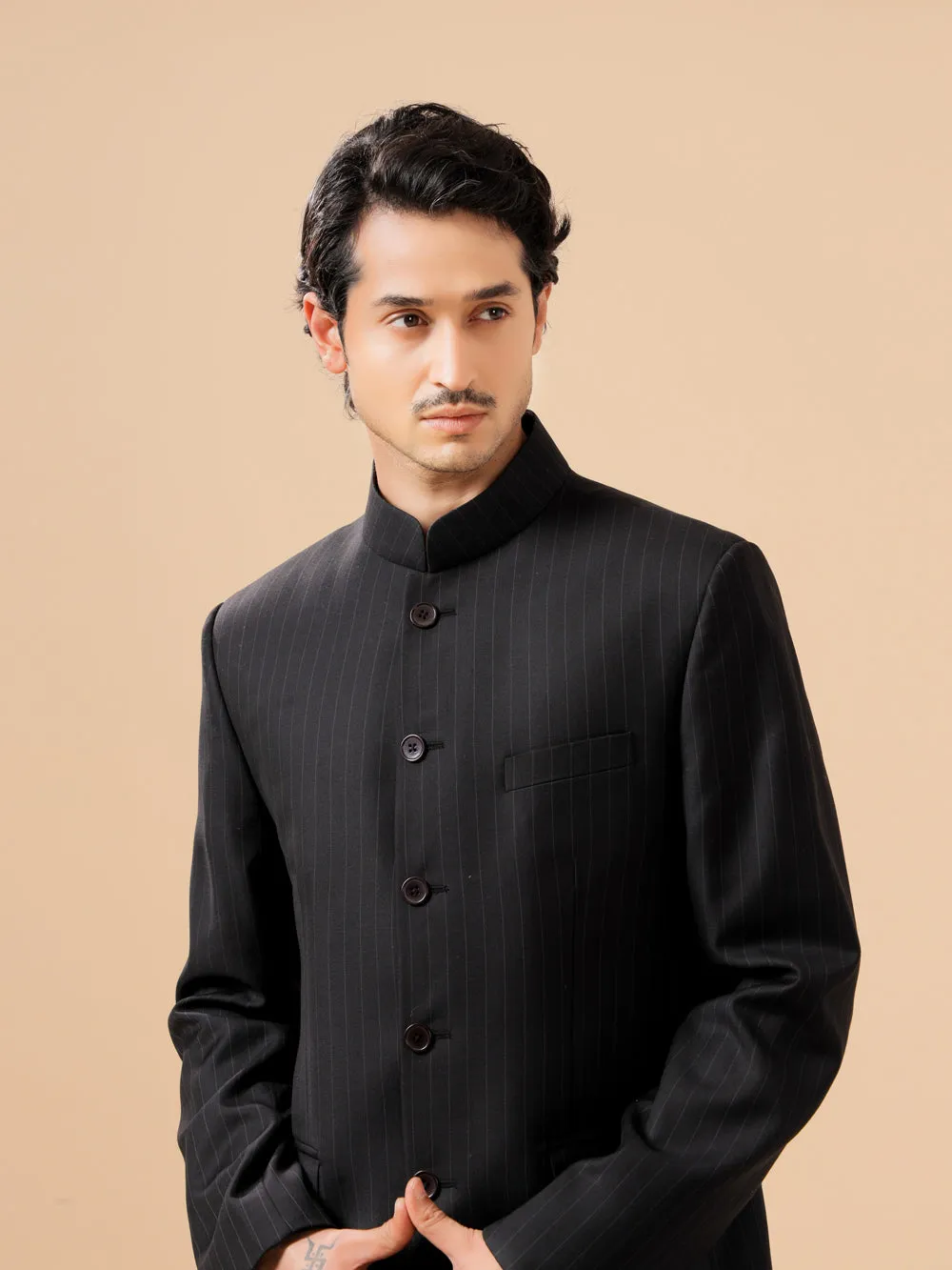 Classic Bandhgala With Contrast Pin Stripe