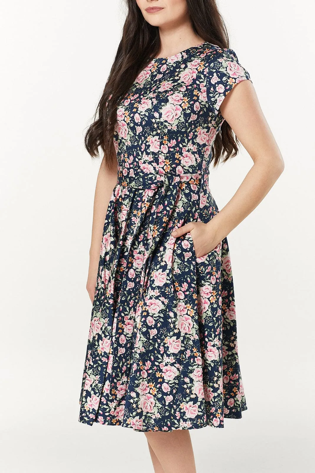 Cleo Floral Fit and Flare, Skater Midi Floral Dress