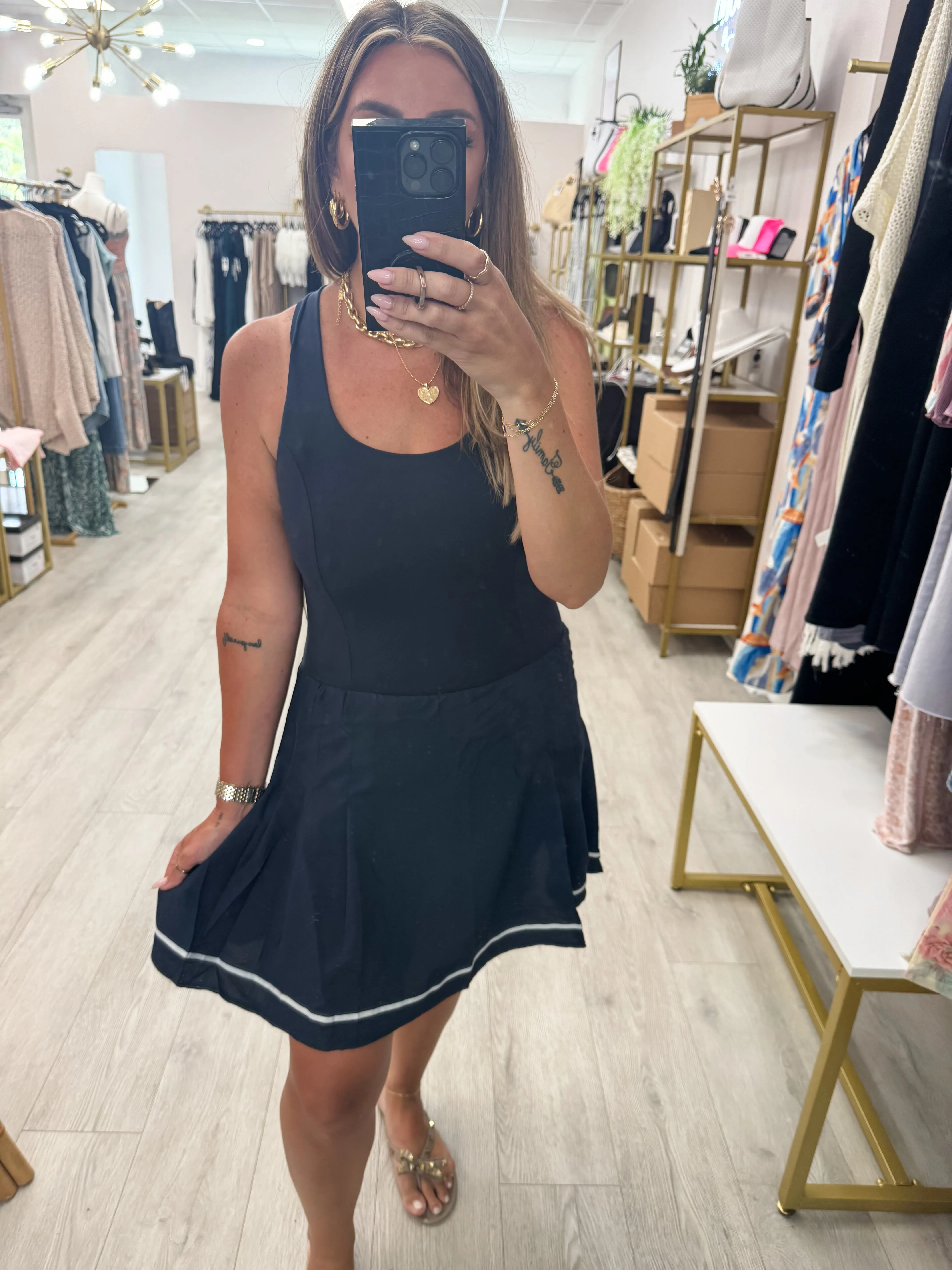 Criss Cross Navy Skater Dress