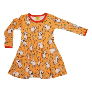 Dancing Pigs - Orange Long Sleeve Skater Dress - 2 Left Size 8-9 & 9-10 years