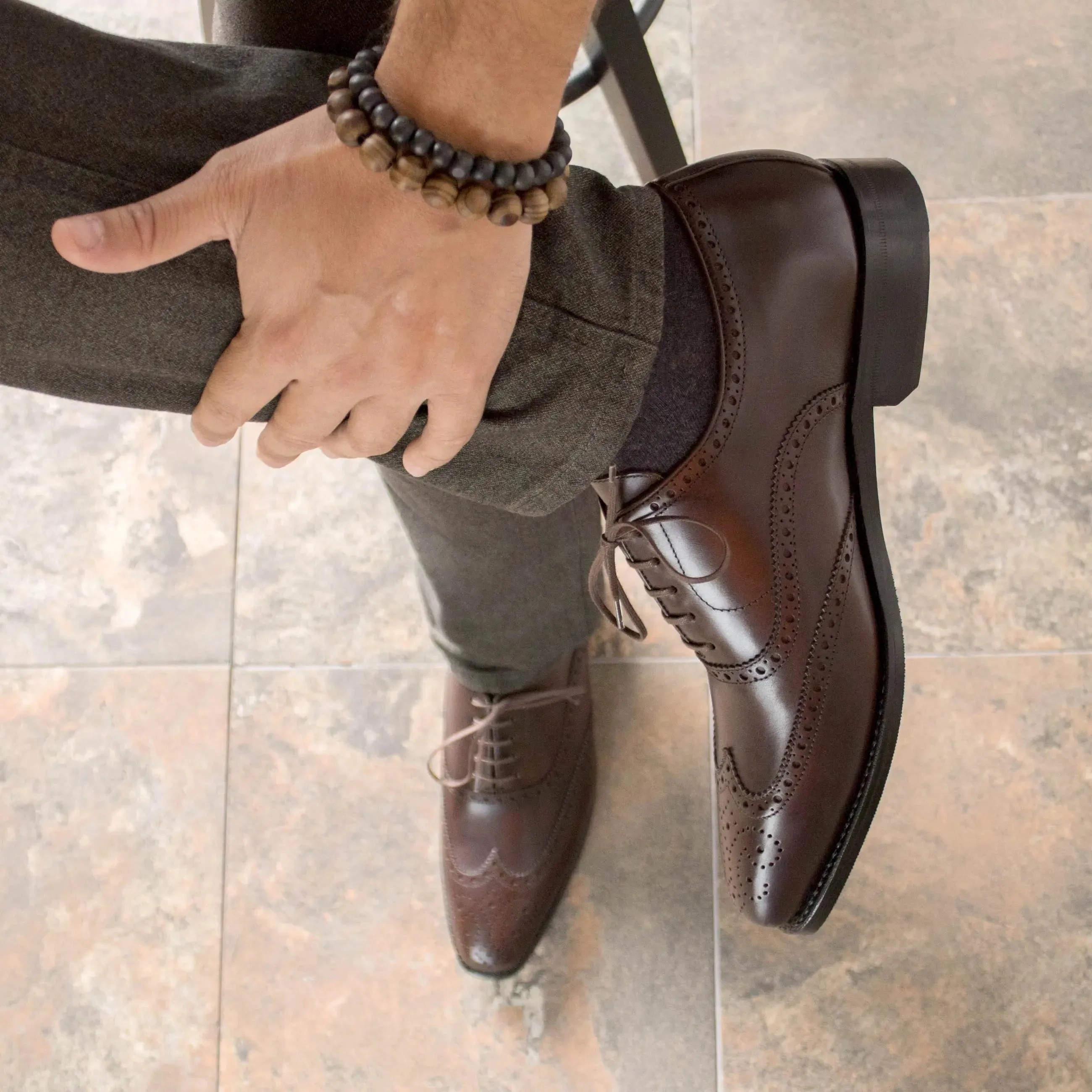 DapperFam Aeron in Dark Brown Men's Italian Leather Full Brogue