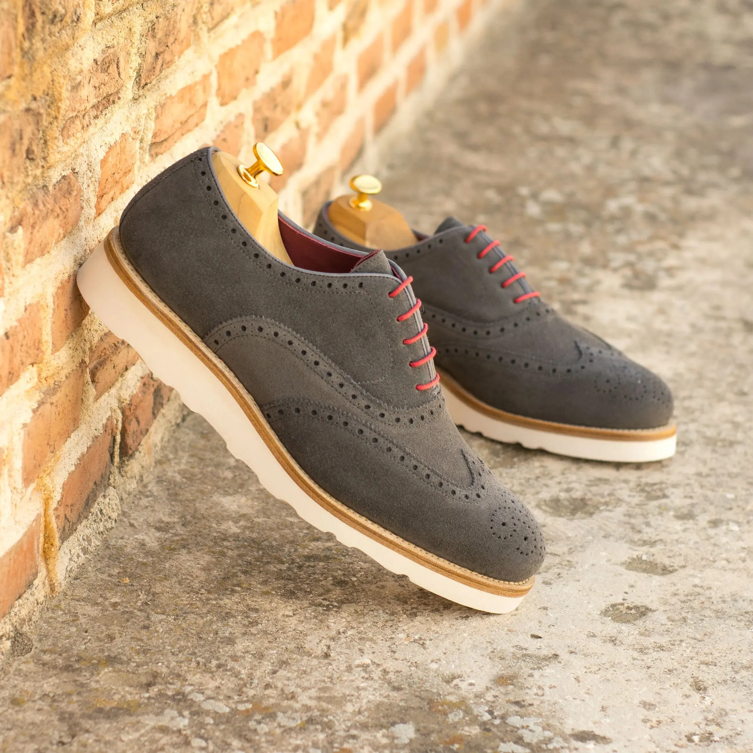 DapperFam Aeron in Grey Men's Lux Suede Full Brogue