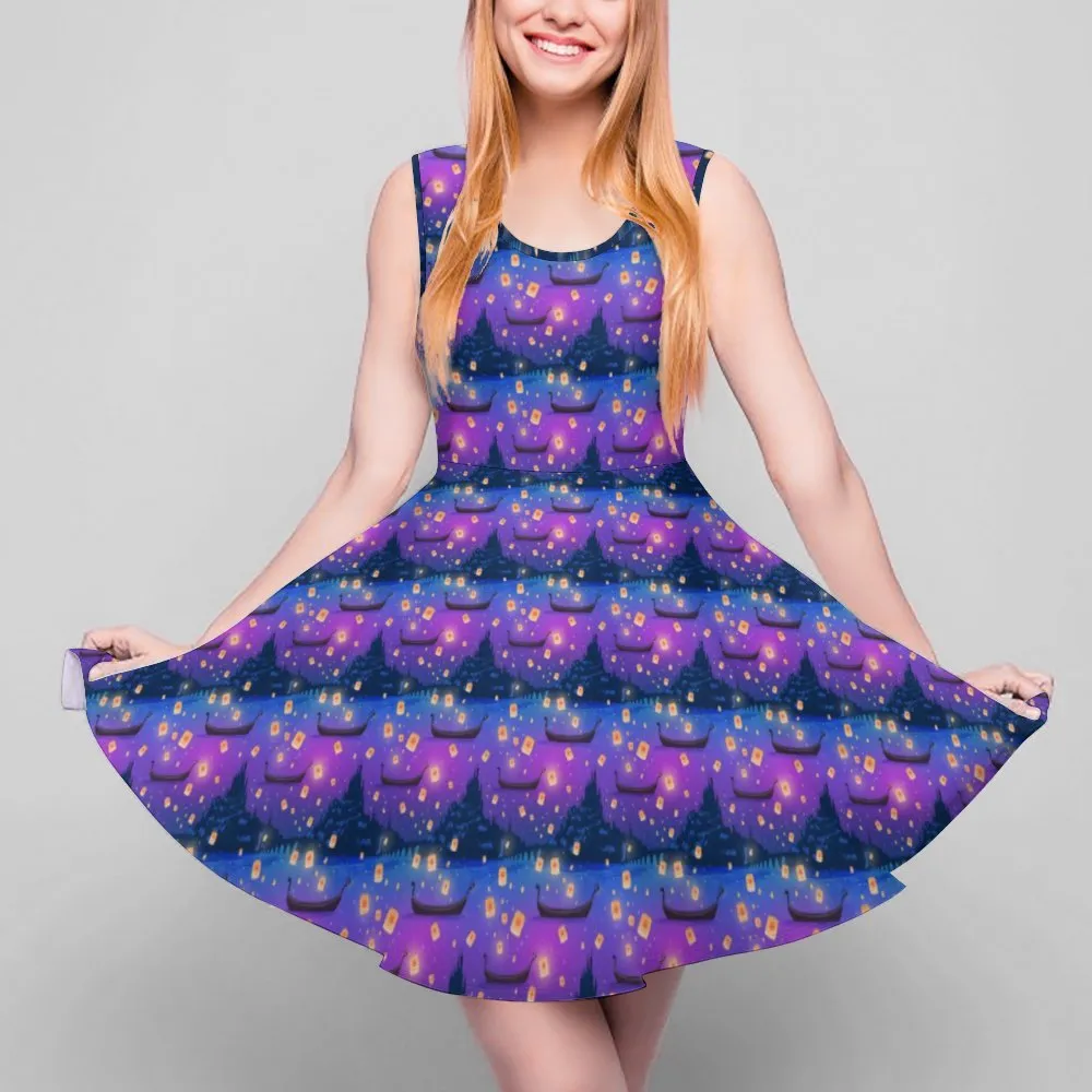 Disney Tangled Rapunzel Floating Lanterns Women's Sleeveless Round Neck Skater Dress