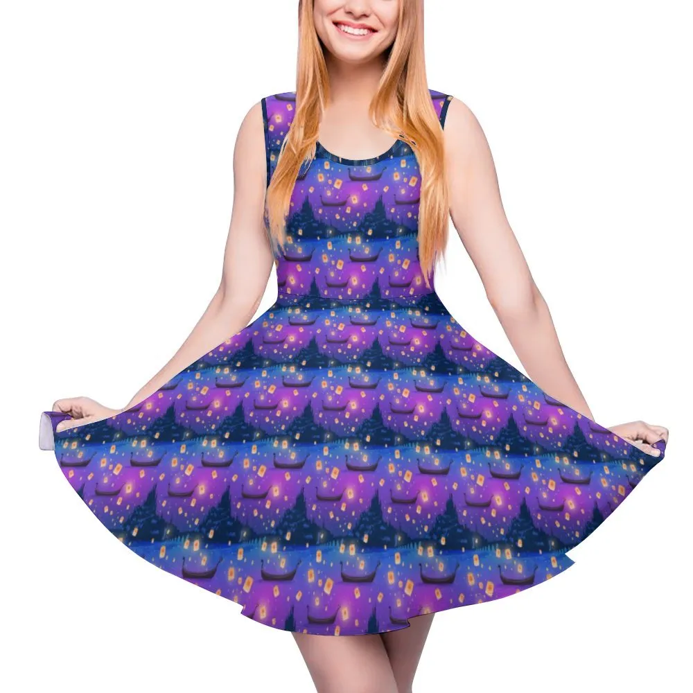 Disney Tangled Rapunzel Floating Lanterns Women's Sleeveless Round Neck Skater Dress