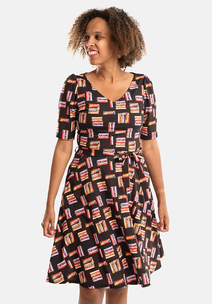 Dorian Book Print Full Skirt Dress