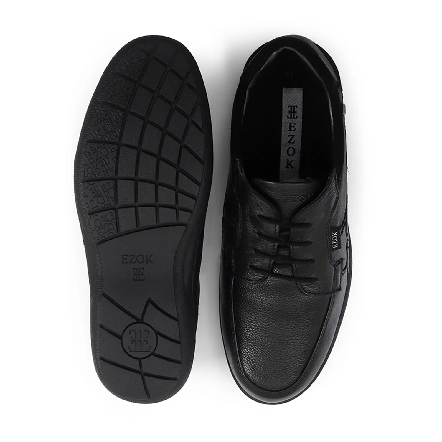 Ezok Black Outdoor Lace-Up Leather Shoes