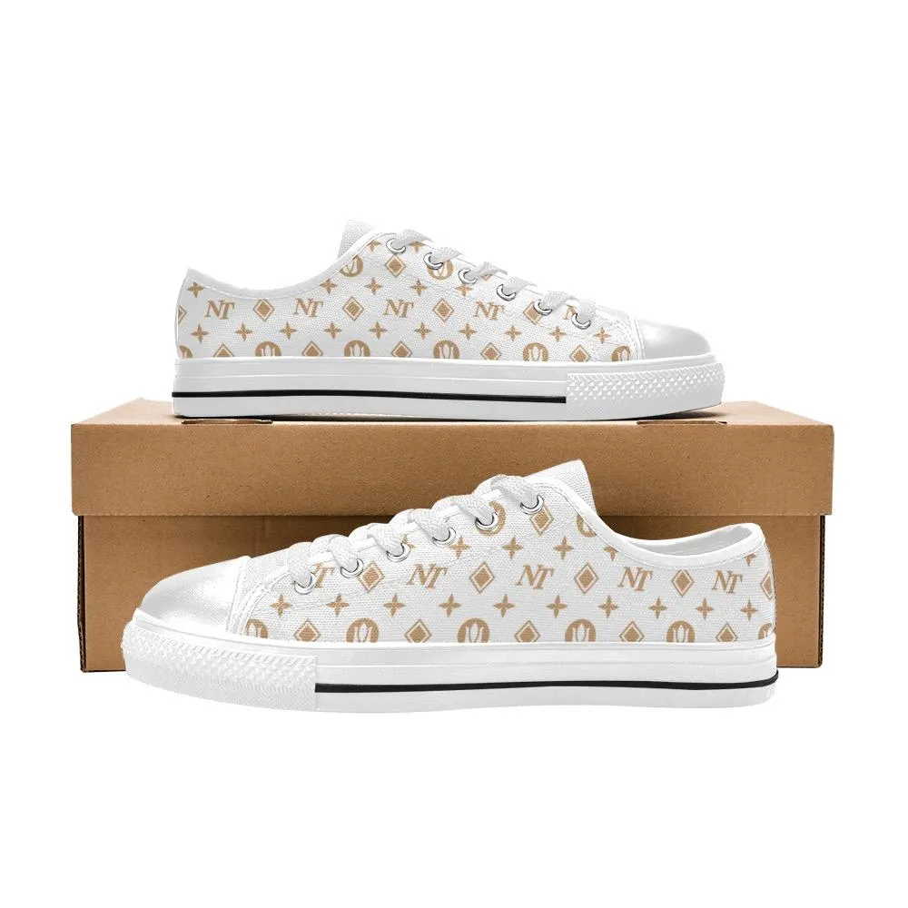 Fancy NT Brown on White Women's Classic Canvas Shoes