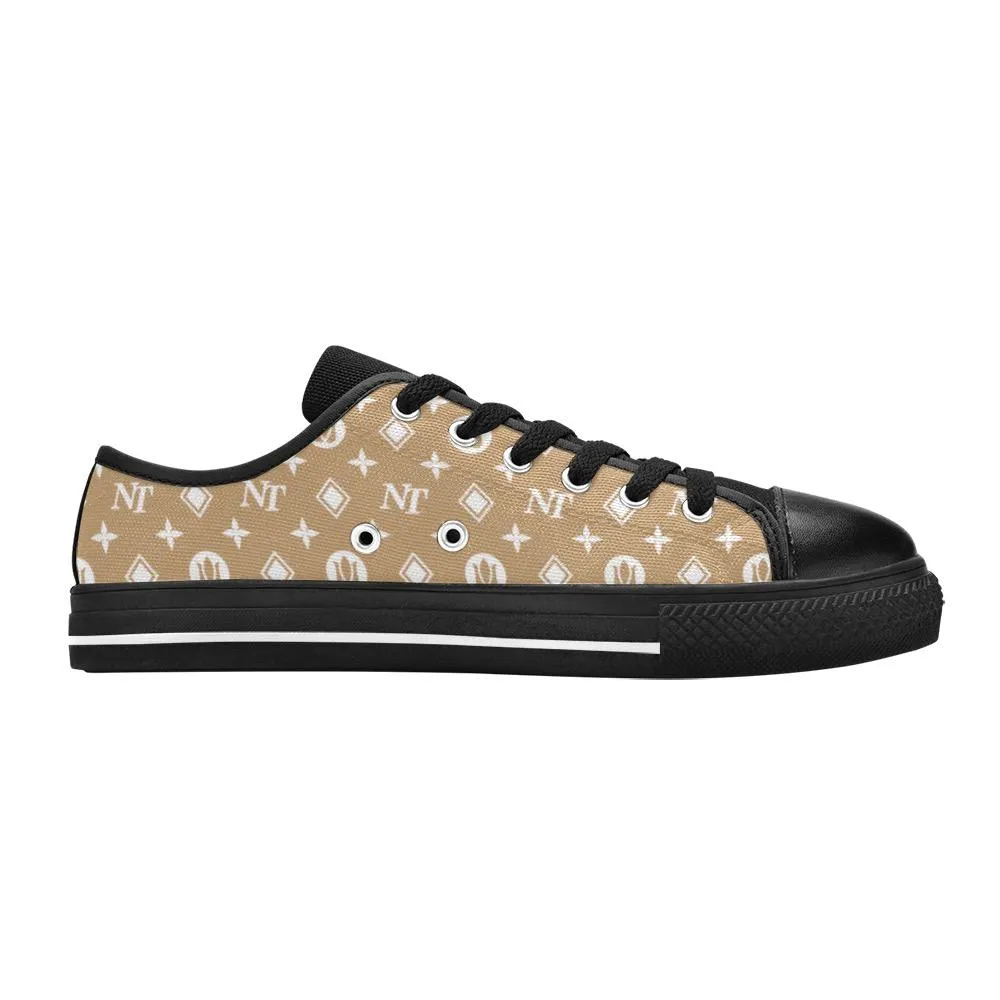 Fancy NT White on Brown-Black Women's Classic Canvas Shoes