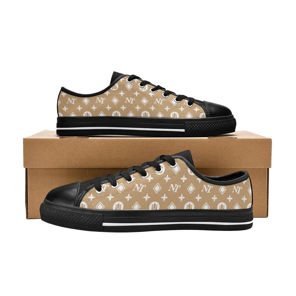 Fancy NT White on Brown-Black Women's Classic Canvas Shoes