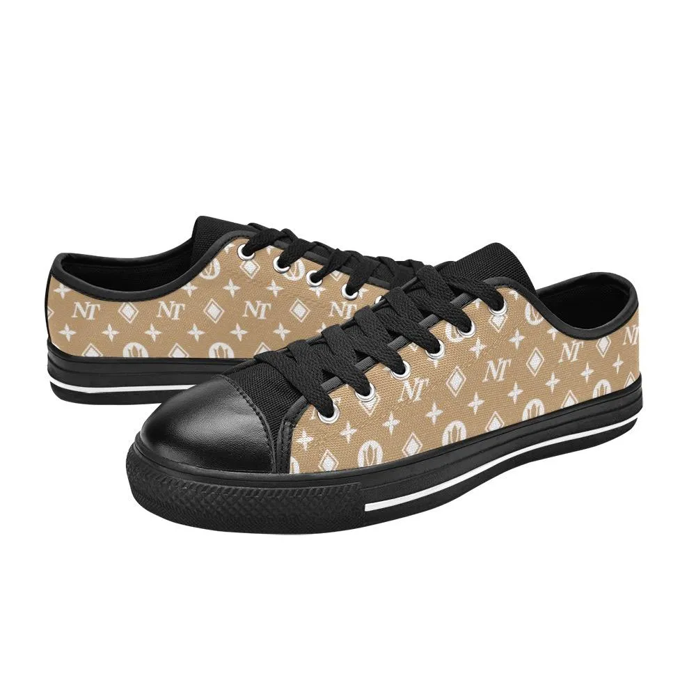 Fancy NT White on Brown-Black Women's Classic Canvas Shoes