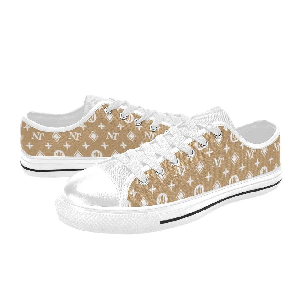 Fancy NT White on Brown Women's Classic Canvas Shoes