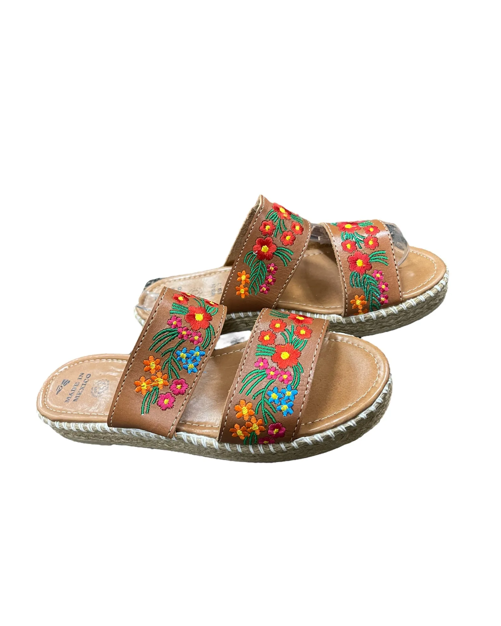 Floral Embroidered Leather Espadrille Sandals