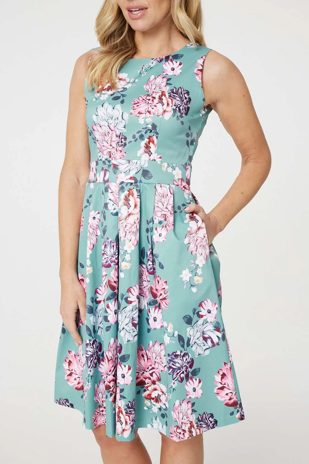 Floral Knee Length Skater Dress